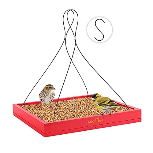 MIXXIDEA Bird Feeder Hanging Tray Seed Tray Wooden Platform Hummingbird Feeder Hanging Tray Mesh Seed Platform for Garden Yard Outside Decoration Attracting for Wild Birds (Red-1pk)