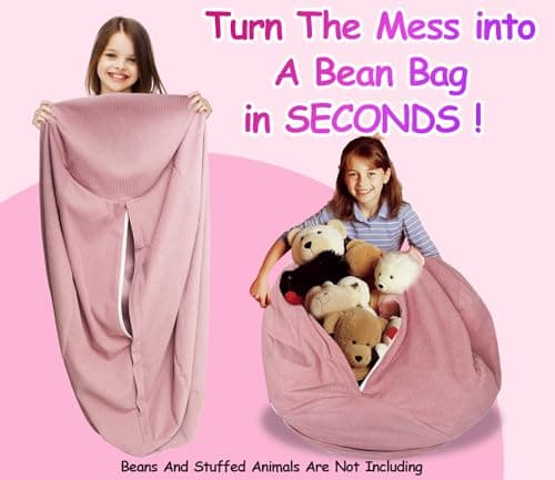 Bean Bag Cover for Organizing Plush Memory Foam Stuffed Animal Bean Bag Storage Soft Washable Premium Corduroy Organizer Keep Room Clutter Stuffable (Without Filling) X-Large - Thumbnail 2
