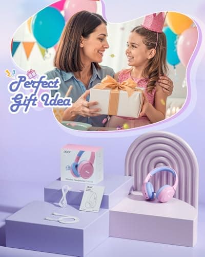 acer Kids Bluetooth Headphones, 85/94dB Volume Limiter, Foldable Wireless Over-Ear Headphones for iPad, Travel, 60H Playtime, Bluetooth 6.0, Built-in Mic, Pink Purple, OHR668 - Thumbnail 5