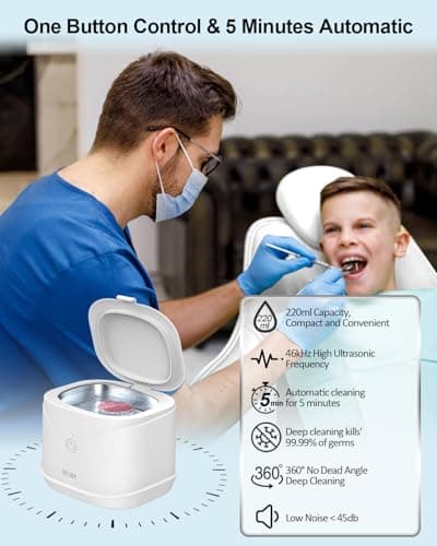 BCOM Ultrasonic Retainer Cleaner Machine, 46Khz Dental Cleaning Pod for Braces, Night Guard, Mouthguard, Toothbrush, Denture, Jewelry, Ring - Thumbnail 4