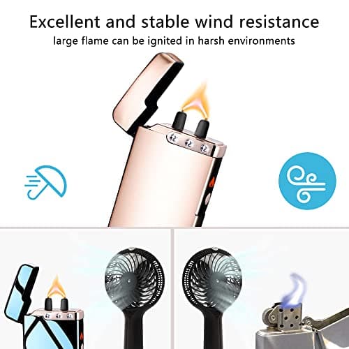 Electric Plasma Lighter RSBYE USB Rechargeable Lighter with LED Battery Indicator No Butane Windproof Lighters Ideal for Candles, BBQ, and Travel (Ice Gold) - Thumbnail 3