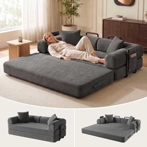 POWERFUEL 5-in-1Convertible Sofa Bed, 79" Compressed Sofa,Corduroy Boneless Couch with Pillow, Comfy Modular Foldable Floor Sleeper Sofa for Bedroom, Living Room, Lounge, Studio,1200 lbs Capacity - Image 1
