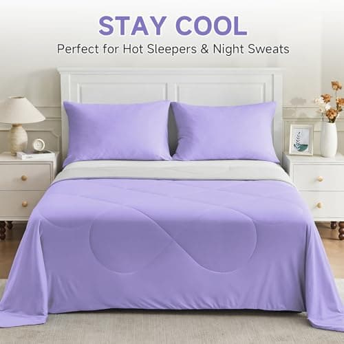 HOMFINE Cooling Comforter Queen Size, Purple Summer Cooling Blanket for Hot Sleepers and Night Sweats, Japanese Double-Sided Cold Tech Fabric Q-Max 0.45, Soft Breathable Silky Smooth Lightweight - Thumbnail 5