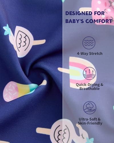 DivingBirds Baby Girl Swimsuit with Sun Hat & Headband Set, Infant One Piece Bathing Suit Newborn Summer Beach Gift,Black Ice Cream,3-6 Months - Thumbnail 3