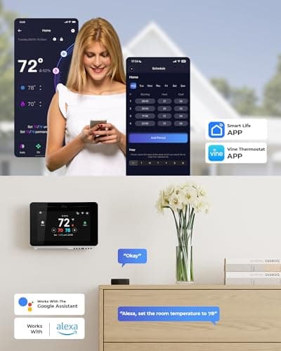 Vine Smart Thermostat for House with Nightlight, 4.3 Inches WiFi Thermostats for Home Compatible with Alexa and Google Assistant, 7day x 8period Programmable, C-Wire Required - Thumbnail 5
