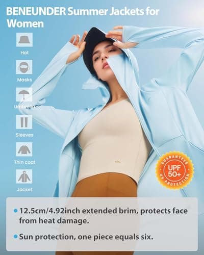 BENEUNDER Cooling Women's UPF 50+ Sun Protection Lightweight Hoodie Jacket Long Sleeve Active Sun Shirts for Outdoor Workout - Thumbnail 2