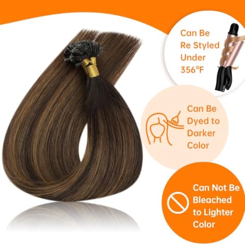 Sunny Hair 20inch U Tip Hair Extensions Human Hair Radiate Vitality K Tip Hair Extensions Human Hair Balayage Dark Brown Ktip Human Hair Extensions for Party 50g - Thumbnail 4