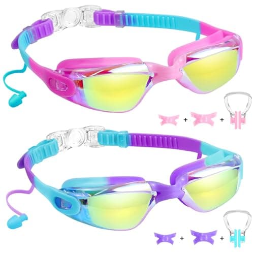 Vvinca Swim Goggles for Kids 2 Pack, kids Goggles Anti-Fog/UV No Leaking Swimming Goggles for Age 3-15 Boys Girls