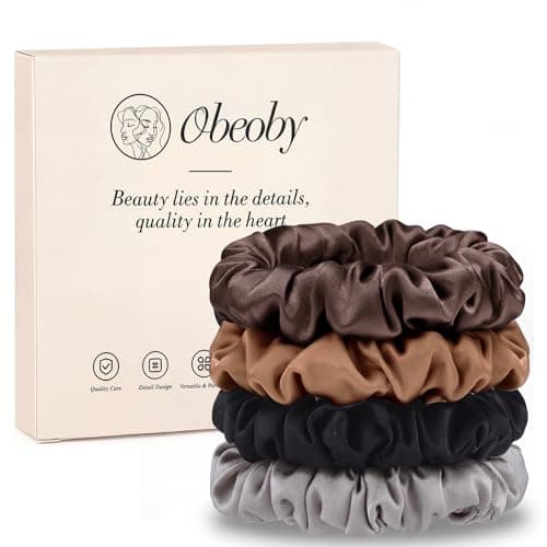 100% Mulberry Skinny Scrunchies for All Hair Types, 4 Pack 2.7inch Silk Hair Ties No Damage Reduce Fracture Indentations for Women Girls - Image 1