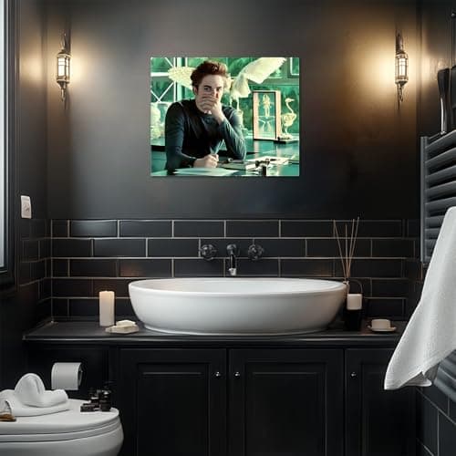 VYPEROCK Funny Framed Canvas Wall Art Bathroom Decor The Twilight Saga Movies Poster Print Edwards Oil Painting Humorous Picture Modern Artwork for Living Room Dorm Wall Home Decoration (16x20inch) - Thumbnail 2
