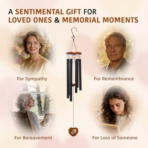 Memorial Wind Chimes with Wooden Photo Frame, 32 Inch Sympathy Windchime Outdoors for Loss of Loved One, Personalized Berevement/Memorial Gifts for Loss of Mother, Father, Husband, Friend, Pet - Thumbnail 5
