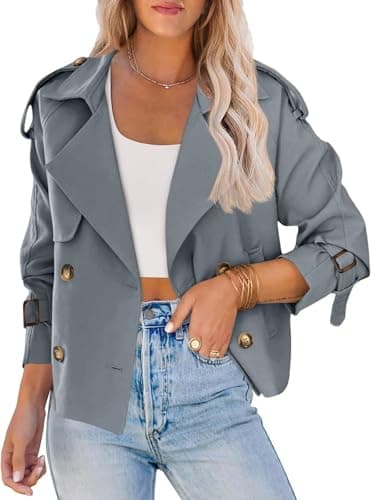 Saodimallsu Women Crop Double Breasted Trench Coat Raglan Sleeve Work Office Cropped Jacket With Pockets - Image 1