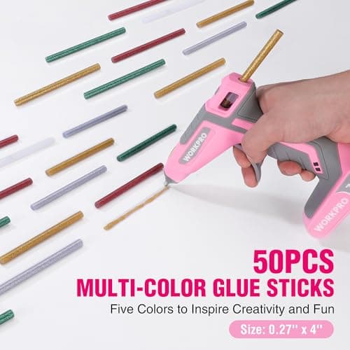 WORKPRO Cordless Hot Glue Gun, 30s Fast Preheating, 7.2V Dual-Temp Glue Gun Kit with 50pcs Glue Gun Sticks, Storage Bag, USB-C Charging Cord, 2600mAh Battery for DIY and Crafting - Thumbnail 6