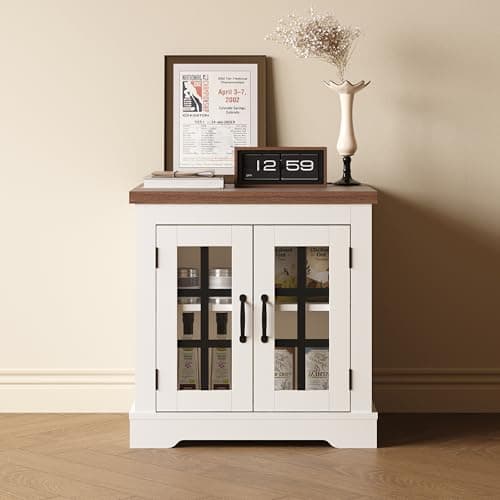 Buffet Cabinet with Storage, Sideboard Buffet with Glass Doors, Built-in Power Outlet, Elegant Walnut Top Plate, for Kitchen, Coffee Bar, Pantry, Living Room - Image 1