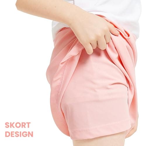 Gogokids Girls Tennis Dress with Shorts Golf Polo Tank Top and Skorts Sets with Pockets Athletic Workout Outfit Sets, Pink(130/8-9 Years) - Thumbnail 5