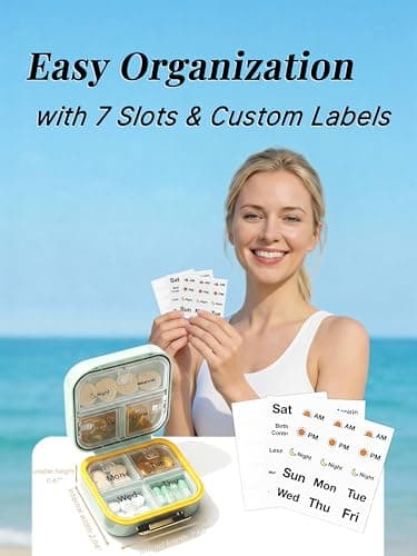 Small Pill Case Travel Pill Box with 7 Compartments for Purse - Compact Pill Organizer for Medicine Vitamin - Portable Container for Fish Oil & Supplements - Sage - Thumbnail 5
