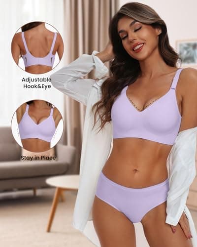 HORISUN Bras for Women Push Up Seamless Wireless Bra Comfortable Wirefree Bra(Purple 3XL) - Thumbnail 2