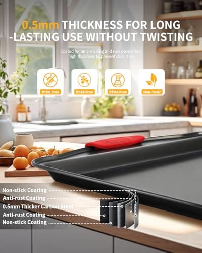 Ymiton Baking Pans Set with Silicone Handles, 34 PCS Nonstick Bakeware Sets, Oven Pan Set Includes Baking Tray, Cookie Sheet, Cake Pans, Loaf Pan, Muffin Pan, Pizza Pan - Thumbnail 5