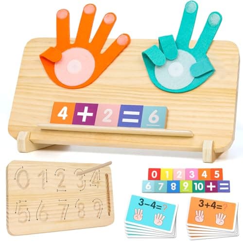 Montessori Math Learning Toys for Toddlers 3-5, Double-Sided Finger Counting & Number Tracing Board, Preschool Educational Wood Number Blocks Toys for Kids 2-4, Math Manipulates, Girl Boy Gift 5-7 - Image 1