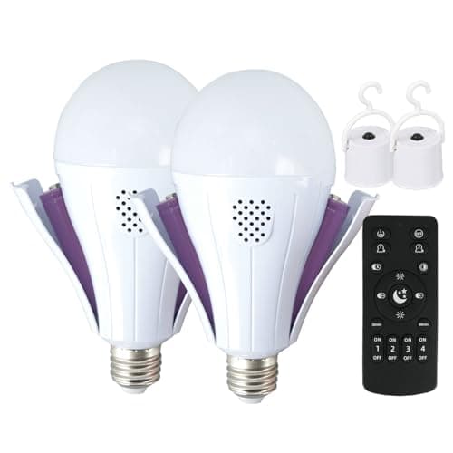Erkangsm Rechargeable Emergency Smart Light-Bulbs with Remote,Removable Battery Light Bulb,3 Color and Dimmable 1200mAh 12W E27 LED Light Bulbs for Home, Camping, Tent,Pack of 2