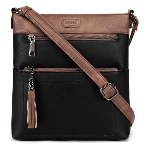 Kiss Sea Womens Crossbody Purse Leather Travel Cross Body Purse with Tassel and Adjustable Strap Black Brown - Image 1