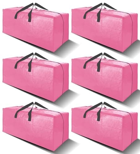 6 Pack Heavy Duty Extra Large Moving Bags W/Backpack Straps - Strong Handles & Zippers, Storage Totes For Space Saving, Fold Flat, Alternative to Box and Bin (40 gal, Pink) - Image 1