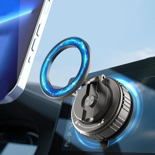 Kairiyard Magnetic Phone Holders for Your Car, [80+LBS Strongest Suction & 2400gf Magnetic] 360° Adjustable Vacuum Suction Cup Car Cell Phone Holder Mount Compatible for MagSafe iPhone Android Phone - Image 1