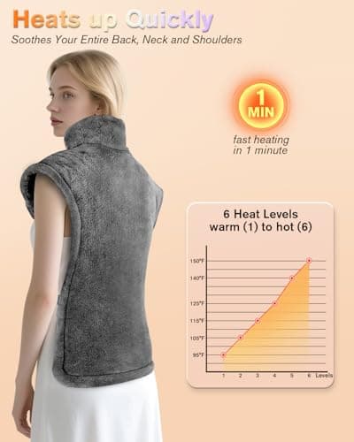 Heating Pad for Neck and Shoulders and Back Pain Relief, Electric Heat Pad Large Size 24”X33” with 4 Timers, 6 Heat Levels, Auto-Off, Birthday & Mothers Day Gifts for Women Men Mom Dad, Dark Gray - Thumbnail 2