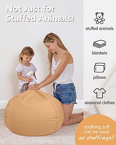 Aubliss Stuffed Animal Bean Bag Storage Chair (Solid Khaki, Medium (32'')) - Thumbnail 4