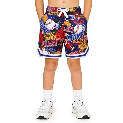 Cozople Boys Athletic Shorts Kids Basketball Baseball Graffiti Active Shorts with Pockets for Sport Exercise Activities - Image 1