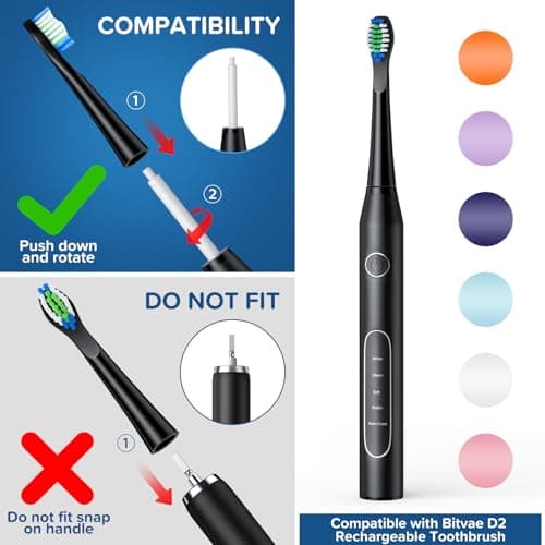Harobey Replacement Toothbrush Heads 10 Pack Compatible with Bitvae Daily D2 Rechargeable Toothbrush, for D2 Toothbrush Heads Refills, Black - Thumbnail 2
