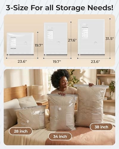 BAGSMART Vacuum Bags for Clothing with Rechargeable Air Pump, Portable Space Saver Bags for Home, Vacuum Compression Seal Bag for Clothing, Blanket, 12 Pack-Gray - Thumbnail 5