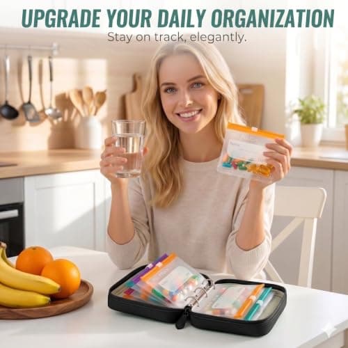 NeLiangIA 2 Pack Black Weekly Pill Organizer, Waterproof Travel Pill Organizer with 7 Color Pouches, Pastilleros para Medicamentos, Travel Medicine Organizer for Gift & Family Use - Thumbnail 5