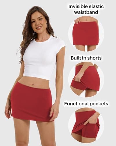 DLOODA Mini Skort for Women with Pockets, Tennis Skirt with Short Golf Athletic Skorts for Workout Pickleball Running Red - Thumbnail 4