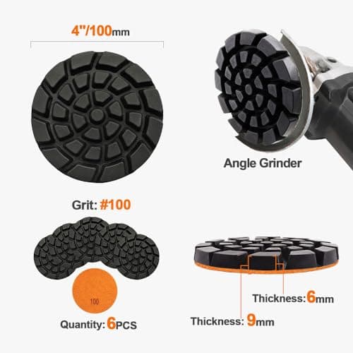 Diamond Concrete Polishing Pads - BRSCHNITT 6pcs 4 inch Grit#100 Resin Bond Renew Pads Beton Floor Renew Reparing Disk - Thumbnail 2