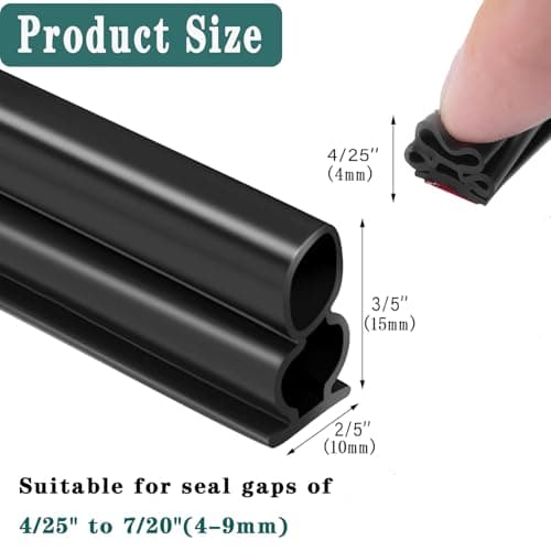 WEZKYLCG Door Seal Strip for Door Frame, Rubber Weather Stripping Door Seal, Self-Adhesive Extra Thick Insulation Strip, Soundproofing, Dustproof, Large Gap Filler (Black, 40 Ft) - Thumbnail 6