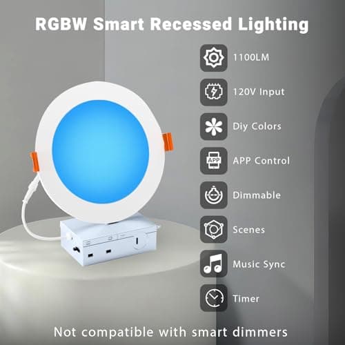 DAYBETTER Smart Recessed Lighting 6 Inch, Wi-Fi Connect RGBCW LED Downlight,Color Changing Tunable White (2700K-6500K), Ultra Thin Dimmable with Junction Box 4 Pack - Thumbnail 6