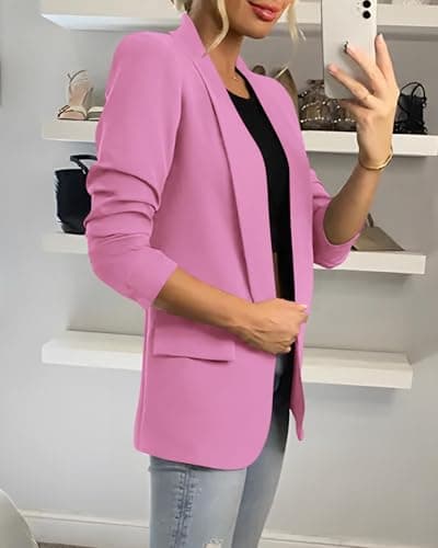 KIRUNDO Womens Blazer 2026 Spring Fall Bussiness Casual Long Sleeve Open Front Work Office Dressy Suit Jackets with Pockets(Pink, XX-Large) - Thumbnail 5