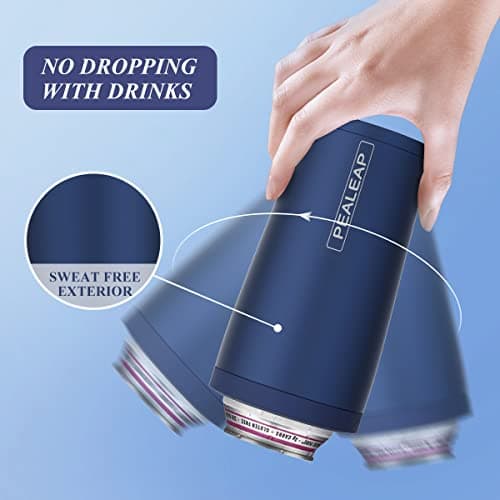 4 in 1 Insulated Slim Can Cooler for 12 OZ Cans and Beer Bottle - Keep 8 Hours Cold, Easy to Hold - Stainless Steel Can Holder, Double Walled Can Insulator for Hard Seltzer and More (Navy Blue) - Thumbnail 4