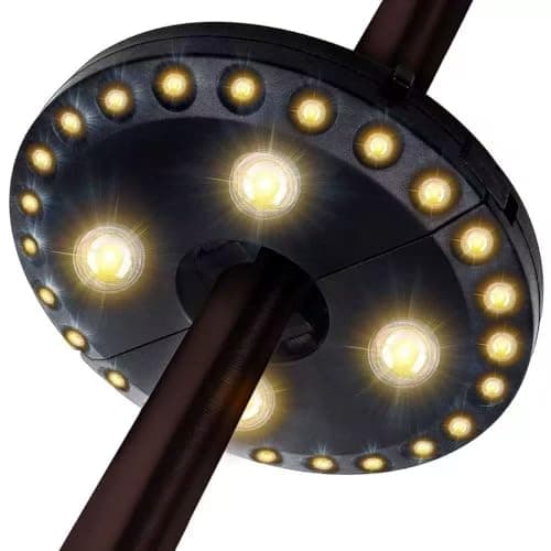 HFLYJPYW Patio Umbrella Light 3 Brightness Modes Cordless 28 LED Lights-4 x AA Battery Operated,Umbrella Pole Light for Patio Umbrellas,Camping Tents or Indoor Use (Warm White) - Image 1