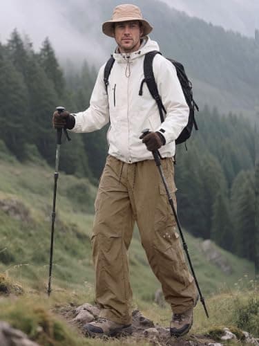 Areant Mens Baggy Hiking Cargo Pants Parachute Water Resistant Lightweight Wide Leg Pants Outdoor Climbing Trousers Dark Khaki X-Large - Thumbnail 3