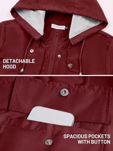 PITINAN Rain Jacket Womens Waterproof with Hood Rain Coats For Adults Women Lightweight Waterproof Rain Jacket For Women Wine Red XL - Thumbnail 4