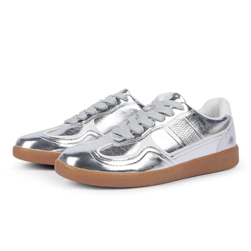 Tigeridea Womens Sneakers Flat Lace up Silver Fashion Sneakers for Women Rounded Toe Comfortable Tennis Shoes Women Summer Caudal Shoes Women Size 11 - Thumbnail 5