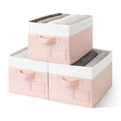 GRANNY SAYS Storage Baskets for Organizing, Fabric Storage Bins for Shelves, Closet Storage Boxs, Clothing Storage and Organization, Decorative Storage Bins, Pink&Ivory, Medium, 3-Pack - Image 1