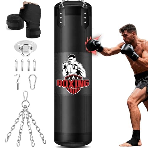 Punching Bag for Adults, 4FT Oxford Heavy Boxing Bag with Chains and Hand Wraps, Boxing Equipment for MMA Karate Kickboxing, Unfilled - Image 1