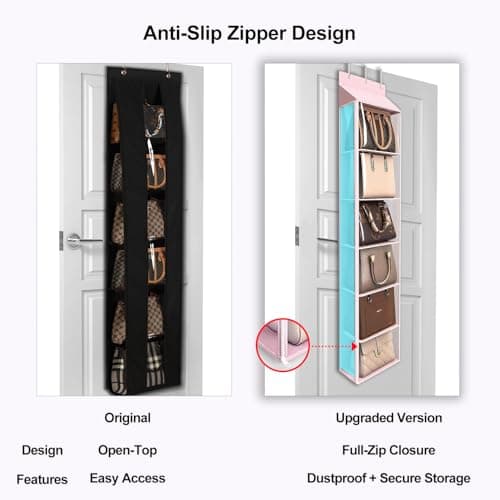 Lirex Over The Door Purse Organizer & Purse Shelf for Closet – Handbag Storage Organizer with Purse Hanger. Perfect for Scarves, Hats, and Leggings. S (11.8'' x 5'' x 51.6''), Pink - Thumbnail 4