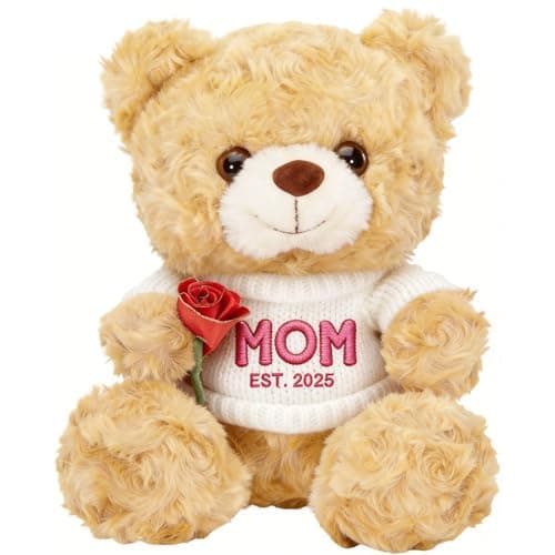 12'' Personalized Mother's Day Embroidered Teddy Bear with Rose, Custom Name Stuffed Plush Teddy, Soft Mom Bear Gift for Mother's Day, Birthday, Customized Gift for Mom Grandma from Daughter Son