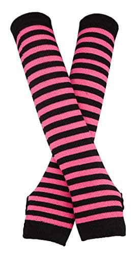 Bienvenu Punk Gothic Rock Long Arm Warmer Fingerless Gloves,Black Fuchsia - Image 1