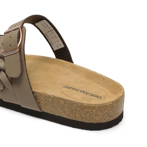 DREAM PAIRS Women's Slides Soft Cork Footbed Sandals Comfortable Walking Slip-on Flat Sandals Arch Support Adjustable Buckle Braided Straps Slippers,Size 9.5,Brown,DWUMSS2547 - Thumbnail 6