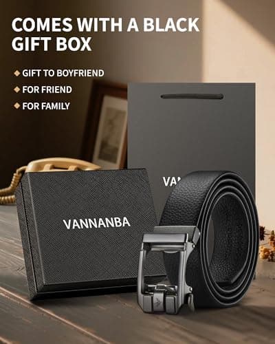 VANNANBA Mens Ratchet Belt Leather Belts for Men 1 3/8" with Pebble Grain, Customizable Fit For Dress Casual, with Gift Box - Thumbnail 5